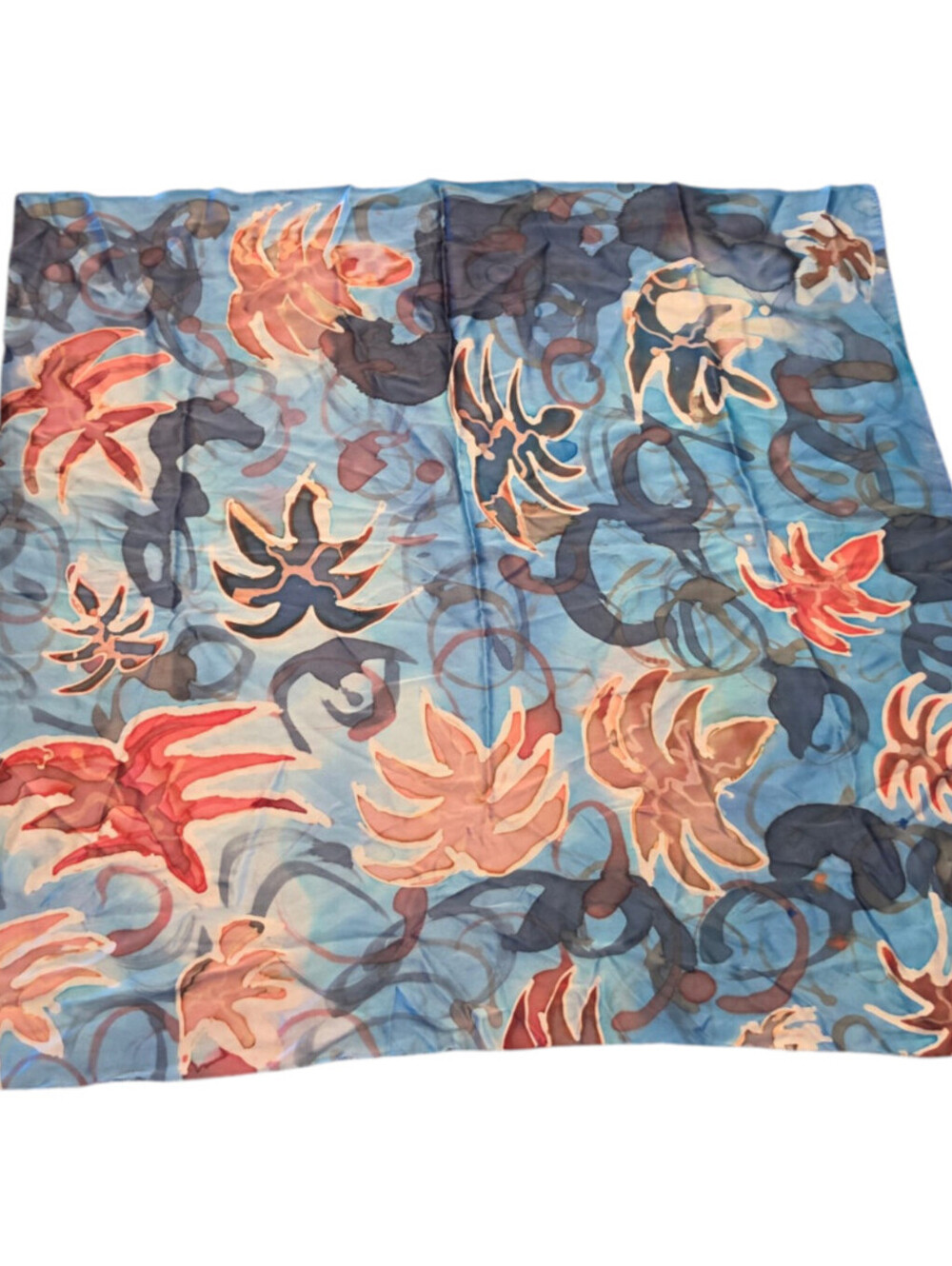 Vintage Womens 100% Silk Square Scarf Abstract Watercolor Floral Print